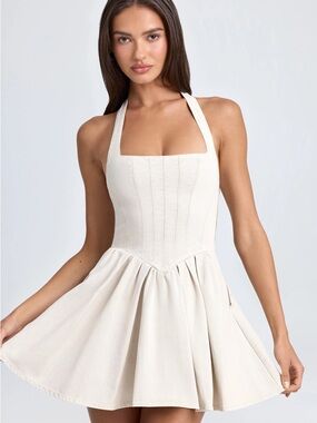 Oh Polly Darcey Halter Corset Micro Mini Dress in Ecru Cream NWT